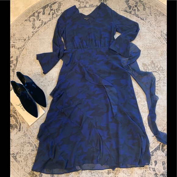 BANANA REPUBLIC Deep Blue Camouflage print dress, Size 14 - Picture 1 of 9